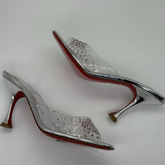 Christian Louboutin DEGRAMULE STRASS 85 Crystal Mules Sandals Heels Shoes - Picture 13 of 15